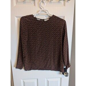 Arthur Chapnik 10 100% Silk Women's Brown Leaves Fall Blouse Autumn Shirt Top